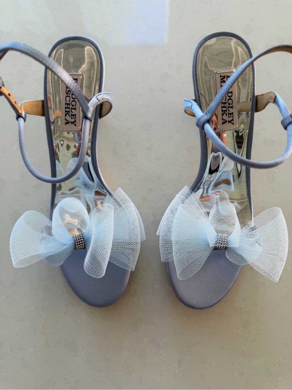 Badgley Mischka dress sandals. Light blue satin .